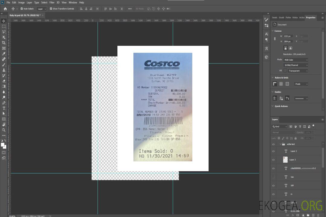 Reçu de paiement COSTCO template